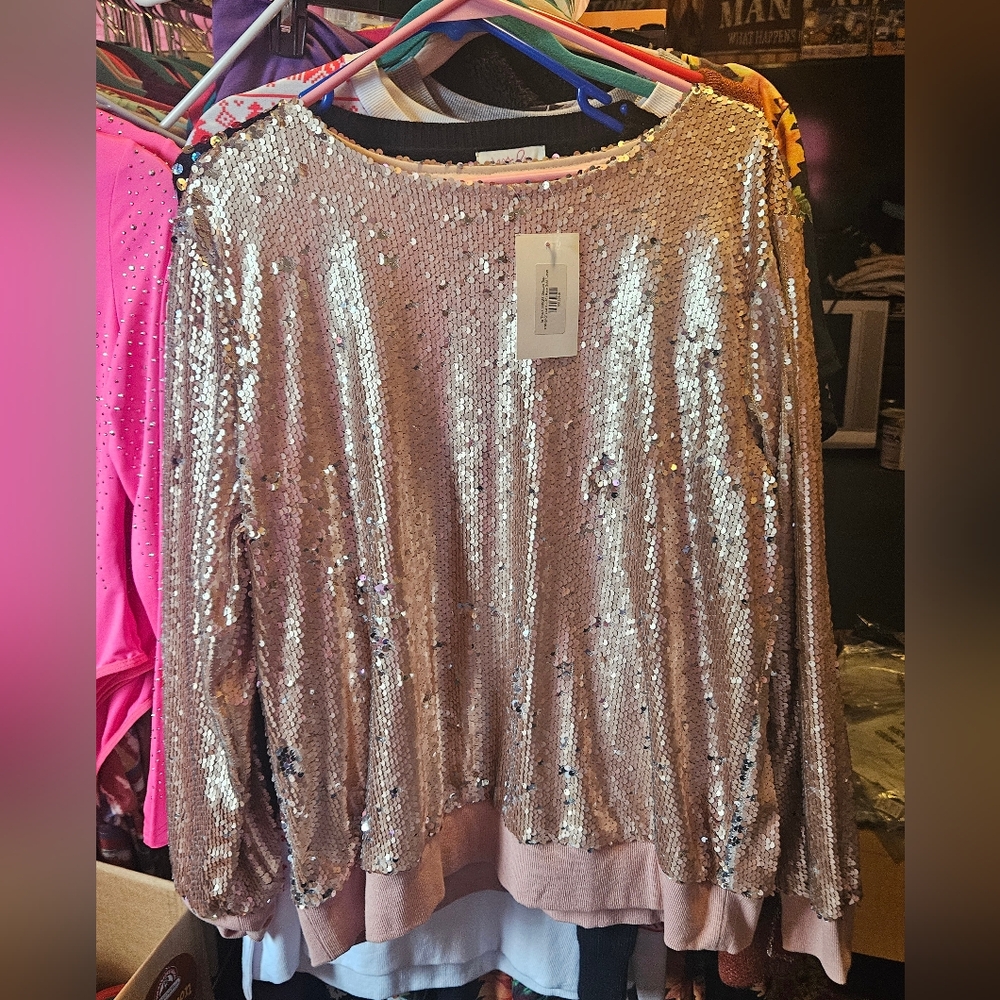 Jess Lea Sequin Women's Top - Rose Gold Size Large